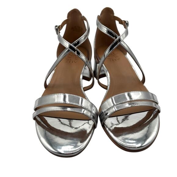 Naturalizer June Metallic Silver Crisscross Block Heel Dress Sandals Size 10W - Picture 4 of 10